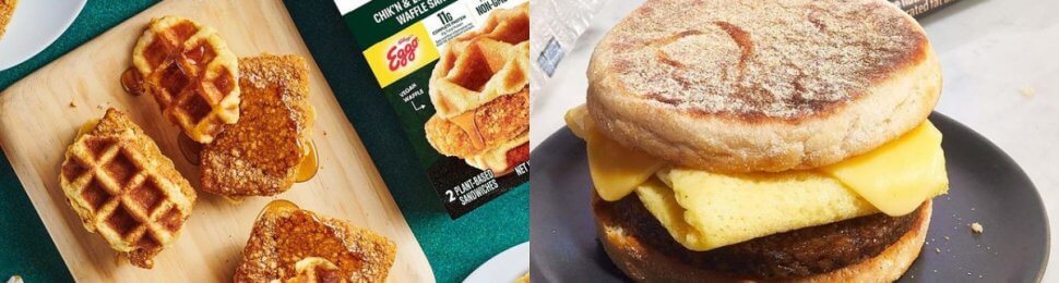 morningstar farms chicken and waffle sandwich and field roast vegan breakfast sandwich