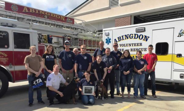 Compassionate Fire Dept Award given to Aingdon Fire Dept. for rescuing two dogs