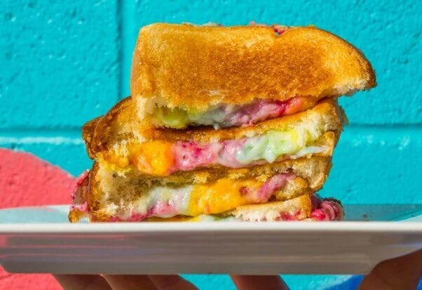 unicorn rainbow grilled cheese vegan sandwich