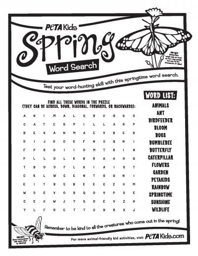 plant seeds of kindness in your students this spring peta spring time word search