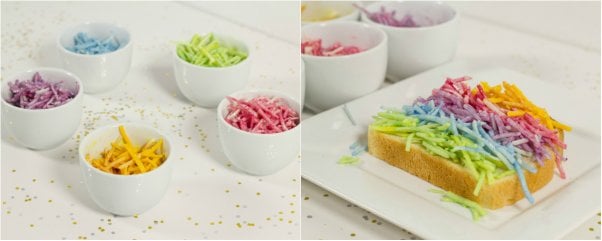 rainbow colored grilled daiya cheese