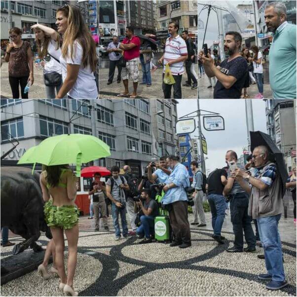 collage of people gathering in front of the Lettuce Ladies in Istanbul