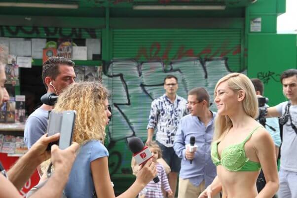 in Bucharest, a Lettuce Lady talks to a reporter about going vegan