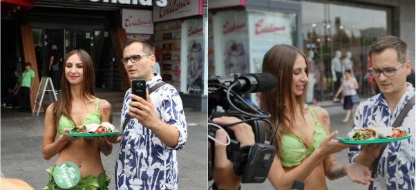 Lettuce Lady and fan meet in Bucharest