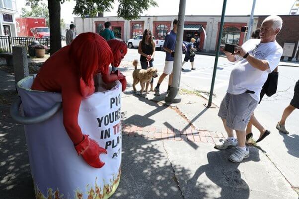 Maine Lobster Festival demo, PETA lobster protest, giant pot demo