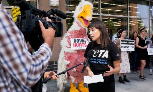 PETA representatives interviewed outside Bed Bath & Beyond