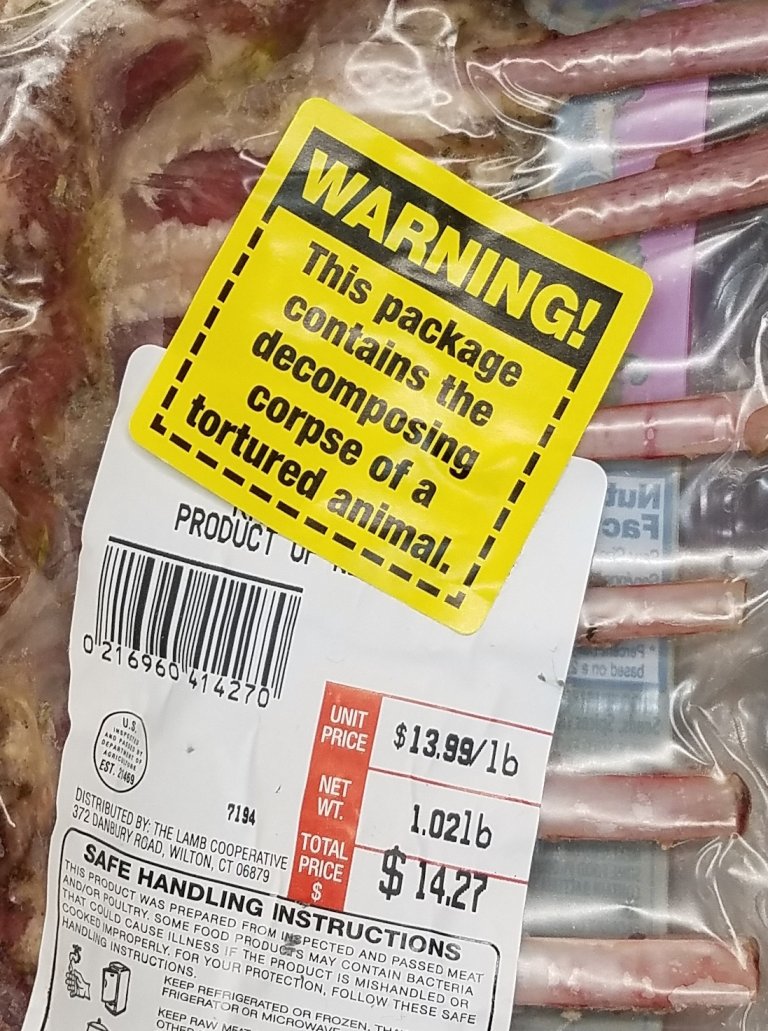 Stick 'Em With the Truth About Meat With Free 'Warning!’ Label Stickers PETA