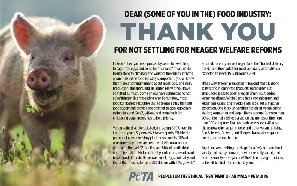 PETA Thanks (Some in the) Food Industry in Counterpunch Ad | PETA