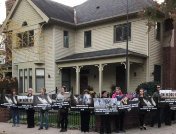 Protesters surrounding home of Patterson Vet Supply president's house