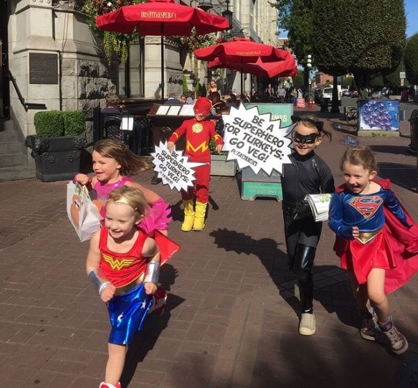 superheroes, kid demo, thanksgiving, turkeys