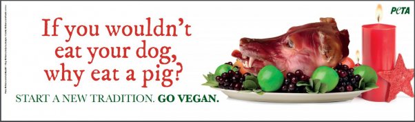 peta roasted dogs head billboard, holiday ad, vegan ad