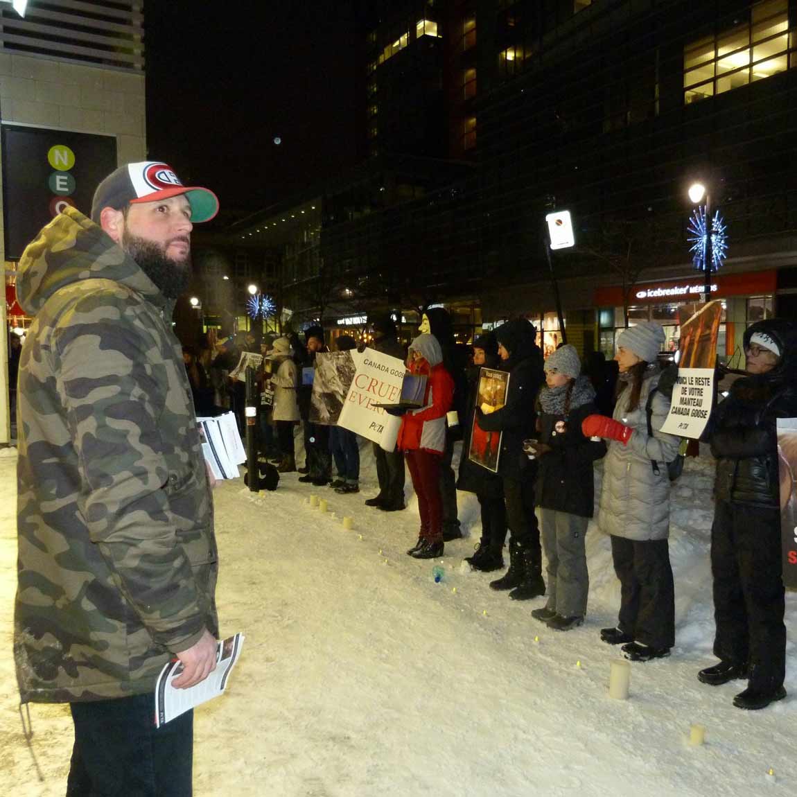 peta protest montreal - canada goose outside influence u