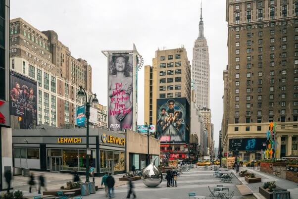 new york skyline with 70 foot billboard of nude Gillian Anderson