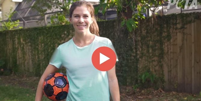 utah royals midfielder Erika Tymrak talks with PETA about going vegan