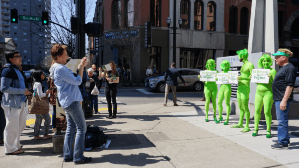 go green demo, body painted demo, peta-owned