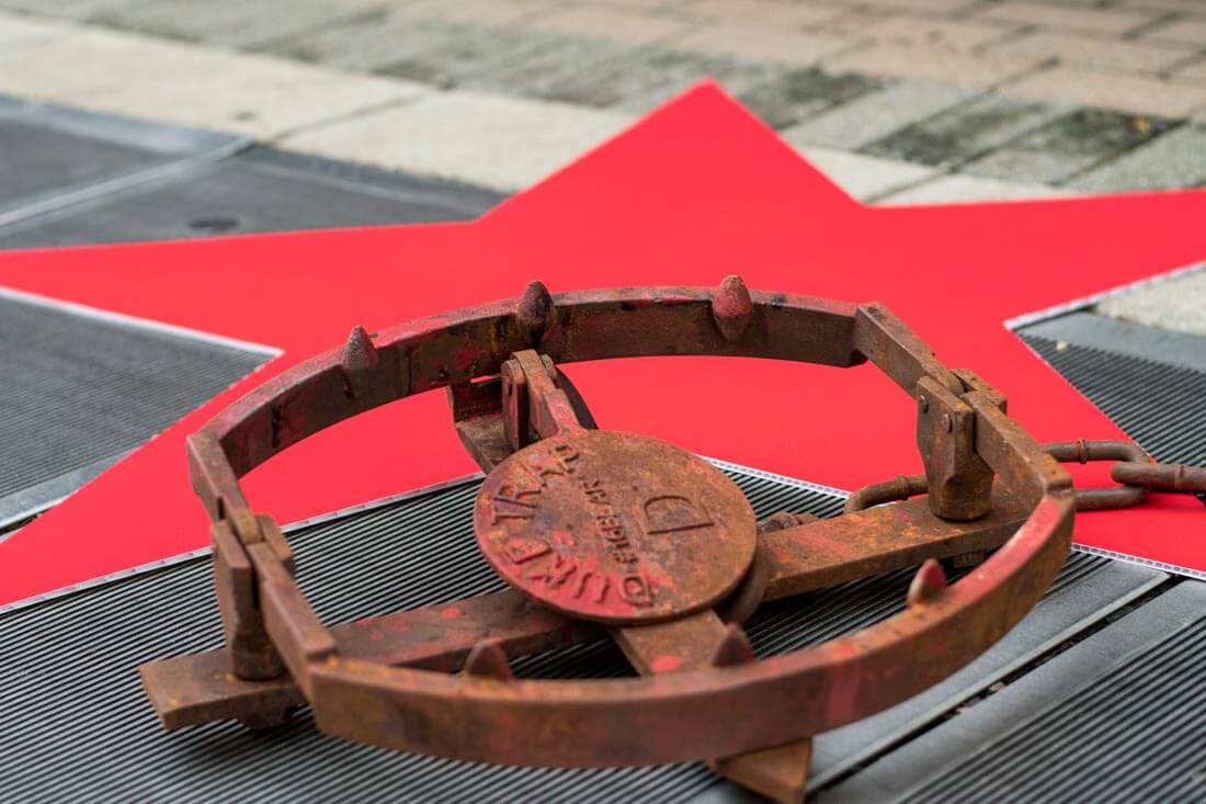 a steel trap at a peta protest targeting macy