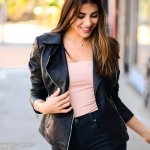 Daniella modeling the PETA Coalition LA faux leather jacket