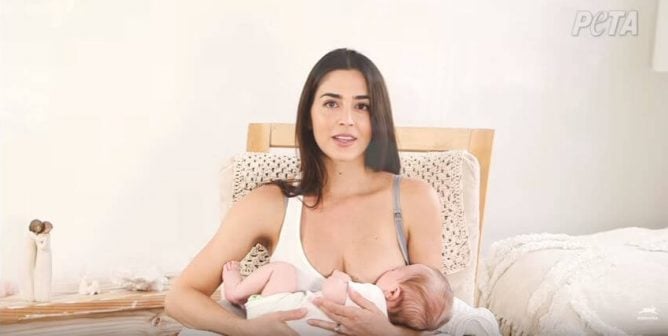 Michelle Weinhofen breastfeeds her baby in PETA anti-dairy video