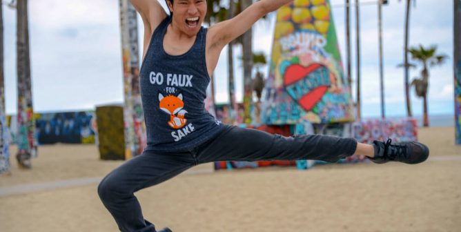 man wearing a go faux for fox sake tshirt