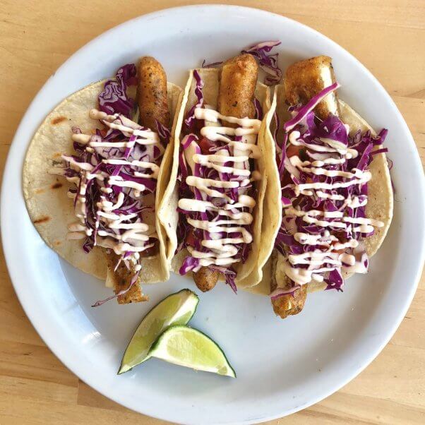 vegan 'fish' tacos from the owlery restaurant