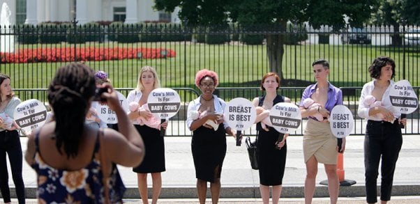 women protest outside of the white house