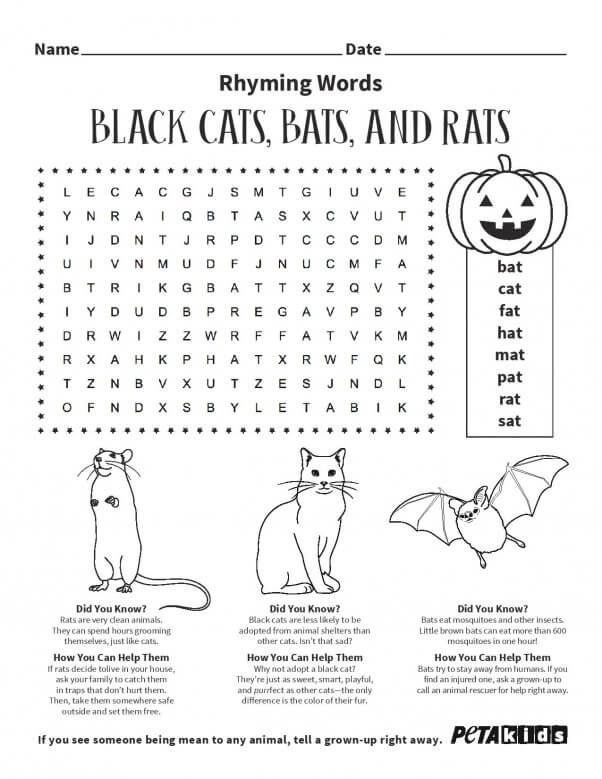 Download Spotlight These Not-So-Spooky Animals With TeachKind's Halloween Activity Sheets | PETA