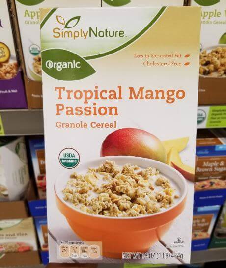 vegan at aldi - simplynature tropical mango passion granola cereal
