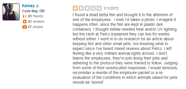 Bad Petco Review about dead betta fish