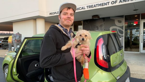 PETA-rescued dog Charley with new guardian