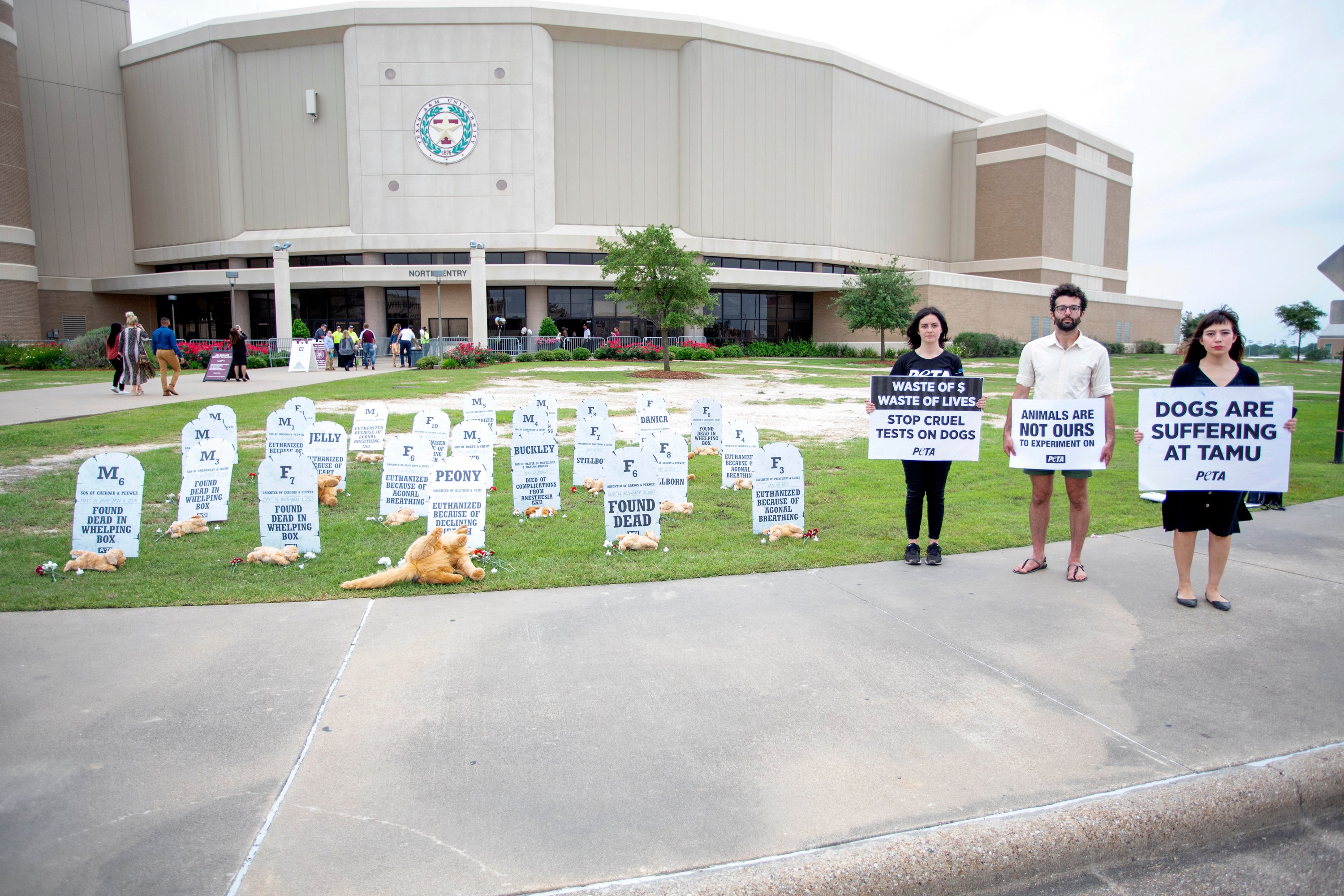 PETA pop-up dog graveyard at TAMU graduation ceremony 2019