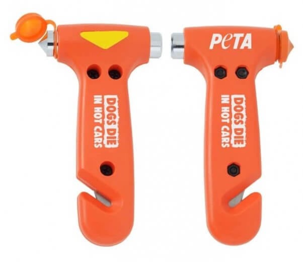 dogs die of heatstroke when left in hot cars. for emergency situations, PETA sells a rescue hammer