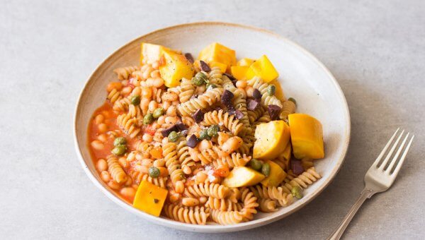 Pasta Puttanesca with Summer Squash