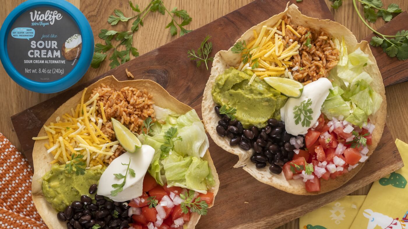 violife vegan sour cream on taco bowls