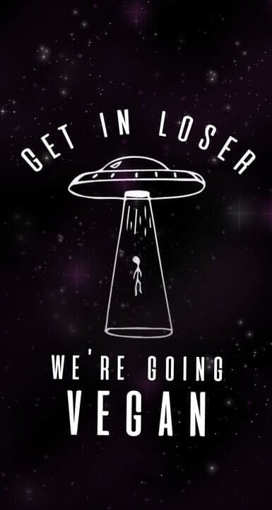 area 51-suggestive illustration that shows a UFO beaming someone up, and includes the text "GET IN LOSER, WE