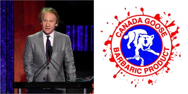 bill maher at petas 35th anniversary gala, new spoof canada goose logo