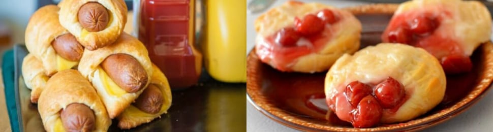 Vegan crescent roll recipes, vegan pigs in a blanket, vegan cherry tarts