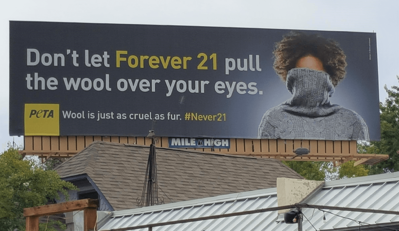 Anti-wool billboard targeting Forever 21 appears in Times Square