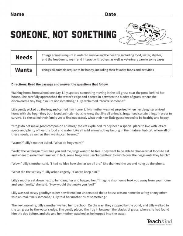 Someone, Not Something: Animals Have Needs and Wants, Too! (Grades 3–5) |  PETA
