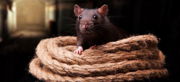 Black rat with coil of rope