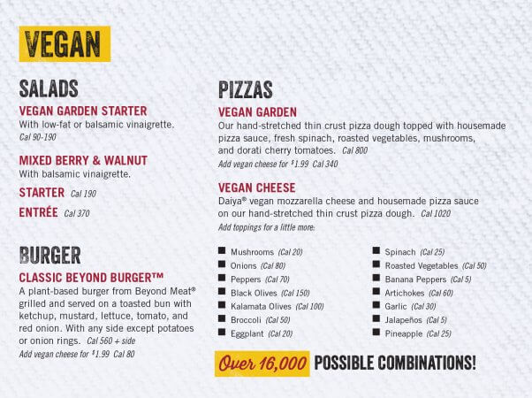 Uno Pizzeria Vegan Menu Options