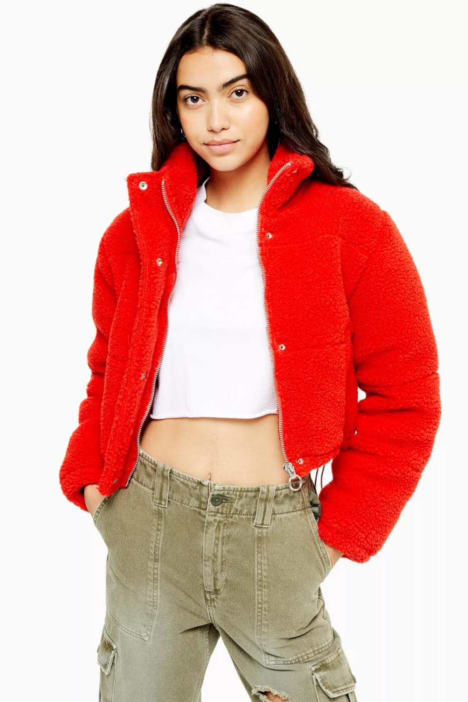 womens red bubble coat