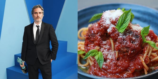 joaquin phoenix sag awards vegan spaghetti and meatballs