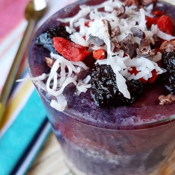 berry cherry smoothie cup with chia seed pudding