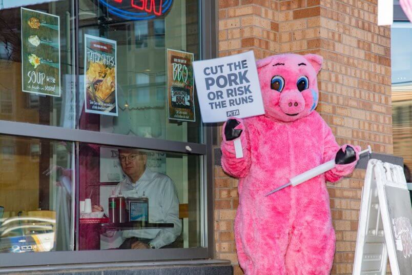 peta pork protest syringes des moines 2020