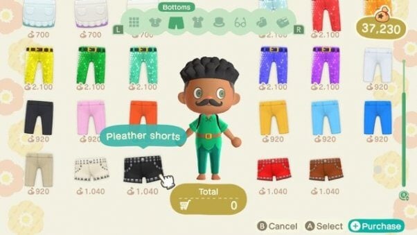 Pleather shorts in Animal Crossing Videogame