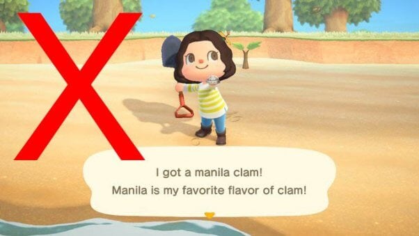 Catching clams in Animal Crossing New Horizons