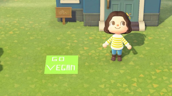 go vegan design in animal crossing game