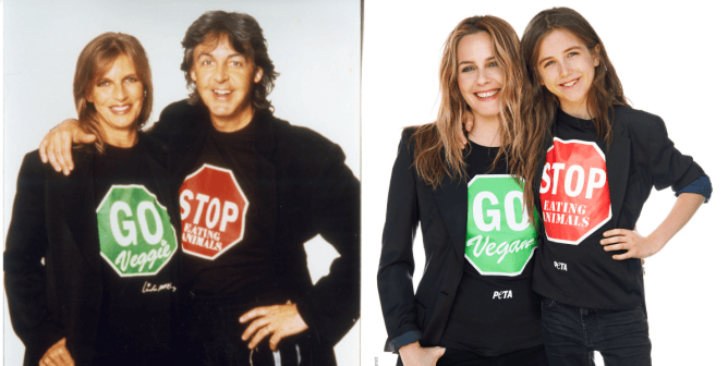 Alicia Silverstone and son Bear recreate Paul McCartney and Linda's vegan t-shirt photos