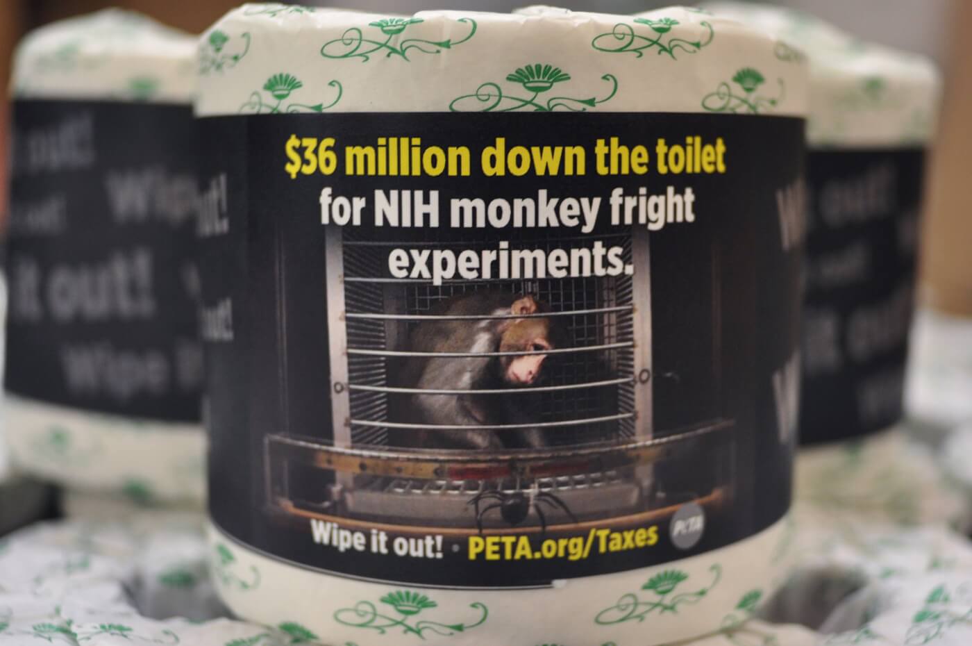 PETA Toilet Paper for congress up close 1 roll