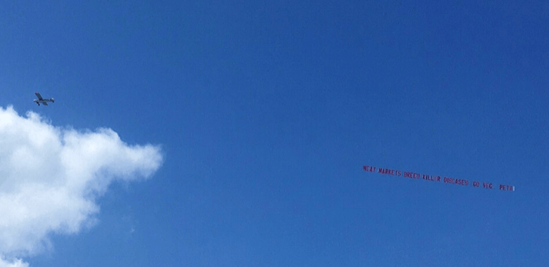 PETA banner flies in the sky over spring breakers' heads